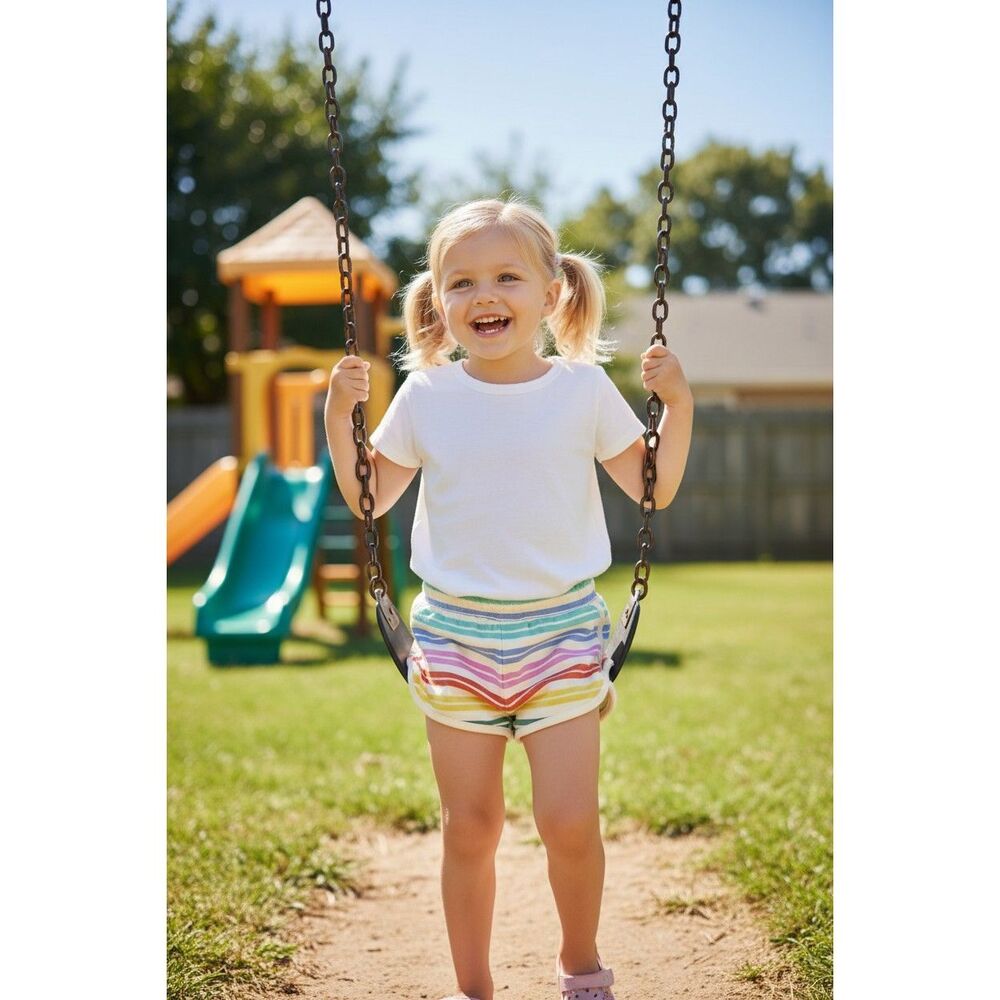 Hanna Andersson Rainbow Stripe French Terry Shorts Organic Cotton Girls 4